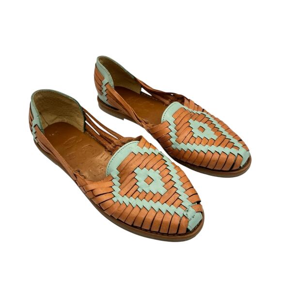 Broken Boots Western Wear Huaraches Turquoise Brown Leather Slip On Moccasins - Picture 6 of 11